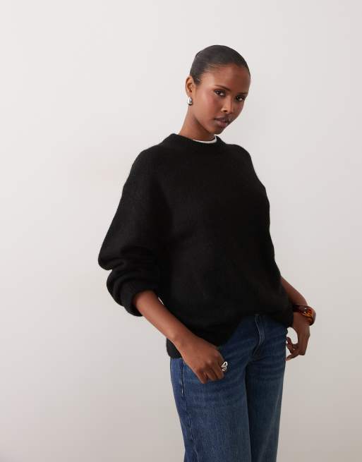Gina Tricot crew neck knitted wool alpaca jumper in black, 4 of 4