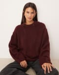 [GINA TRICOT] Gina Tricot crew neck knitted wool alpaca jumper in burgundy-Red L BURGUNDY