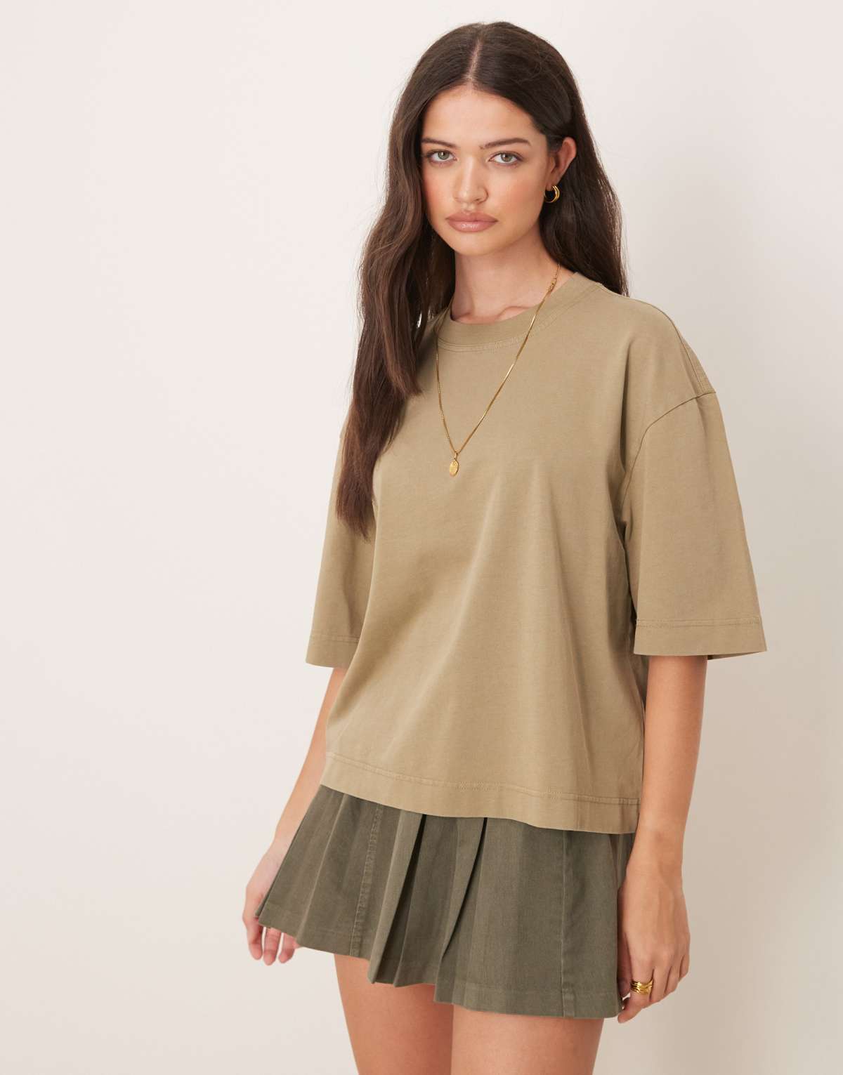 Gina Tricot crew neck oversized relax fit boxy t-shirt in light wash green