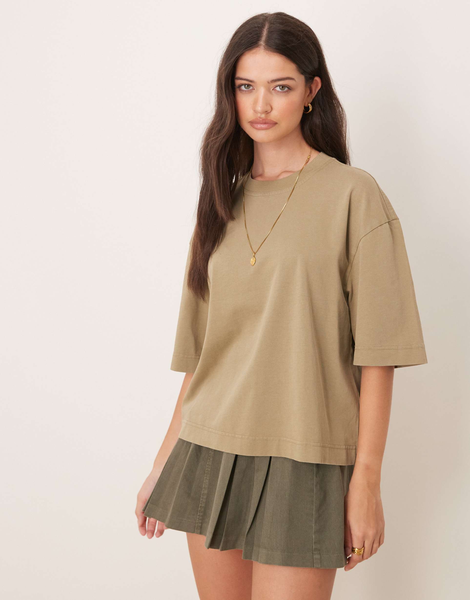 gina tricot crew neck oversized relax fit boxy t-shirt in light wash green