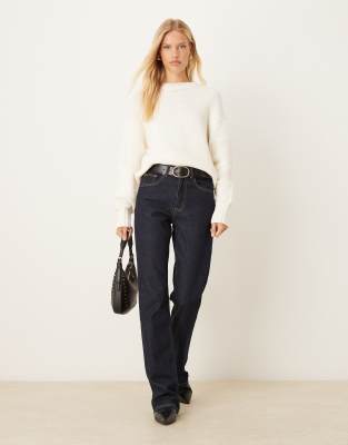 Gina Tricot Crew Neck Textured Stripe Stitch Chunky Knitted Sweater In White