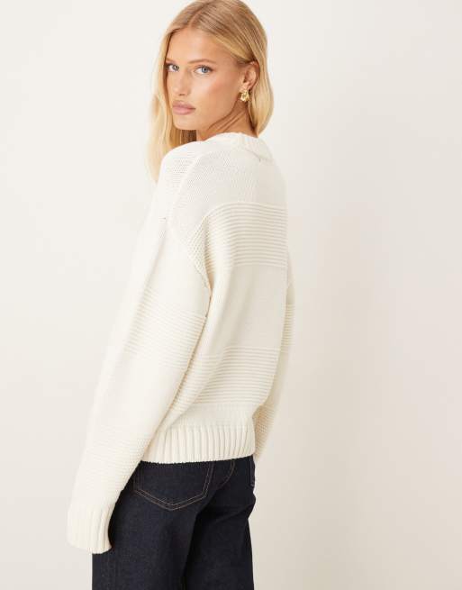 Gina Tricot crew neck textured stripe stitch chunky knitted sweater in cream, 4 of 4
