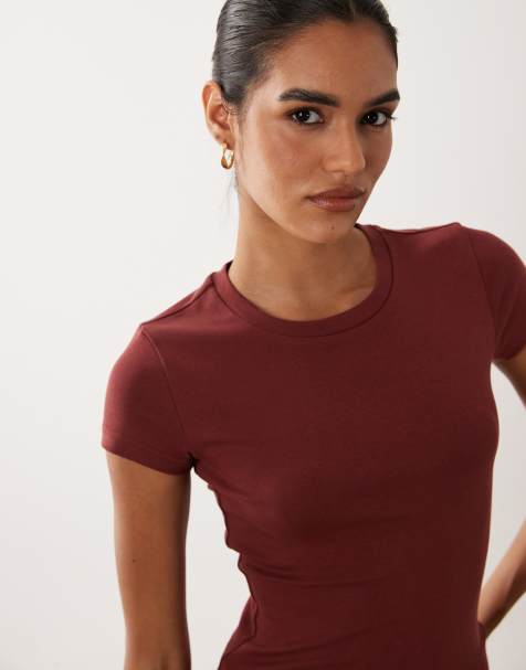 Gina Tricot crew neck top in dark red - view 1