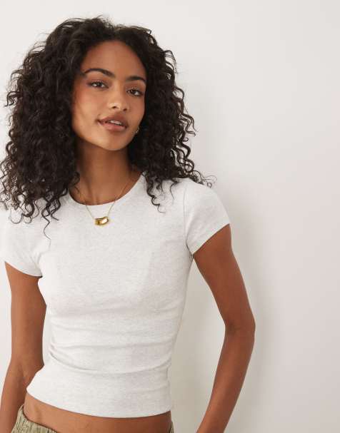 Gina Tricot crew neck top in light gray - view 1