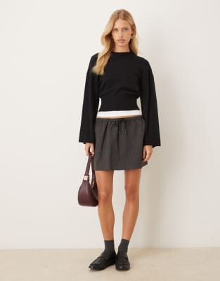 Gina Tricot Crew Neck Wide Sleeve Knit Sweater In Black
