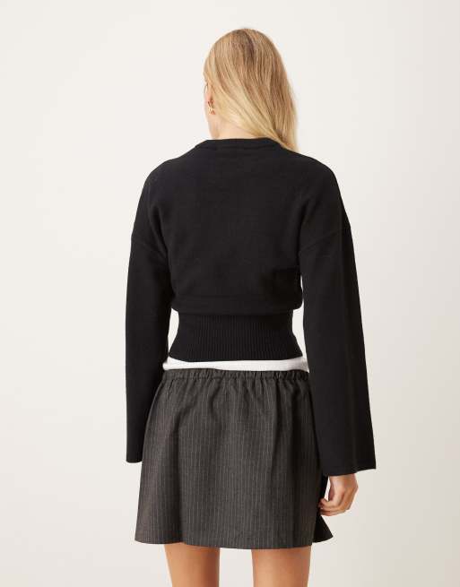 Gina Tricot crew neck wide sleeve knit sweater in black