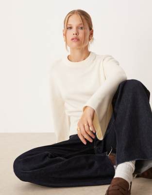 Gina Tricot Crew Neck Wide Sleeve Knit Sweater In White