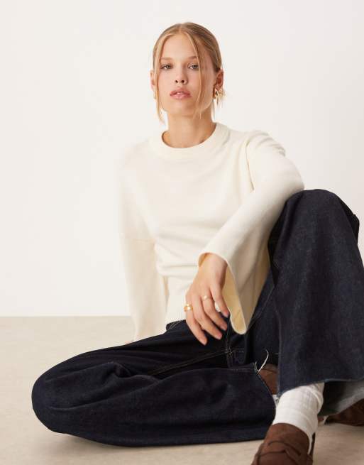 Gina Tricot crew neck wide sleeve knit sweater in ivory