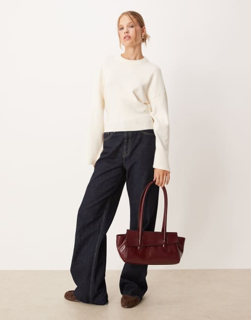 Gina Tricot crew neck wide sleeve knit sweater in ivory