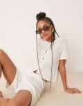 [GINA TRICOT] Gina Tricot crochet button up short sleeve top in white (part of a set) XS White