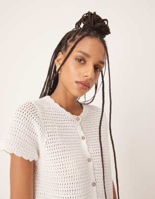 Gina Tricot crochet button up short sleeve top in white - part of a set