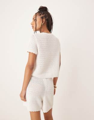 Gina Tricot crochet button up short sleeve top in white - part of a set