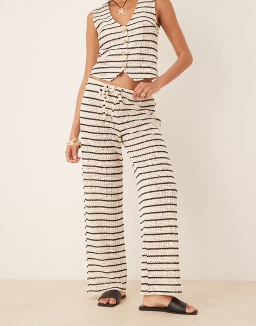 Gina Tricot crochet straight leg pants in light beige and black stripe - part of a set