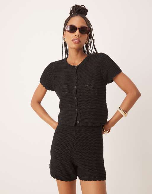 Gina Tricot crochet top and shorts in black