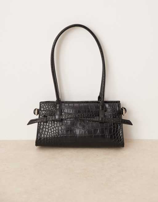 Gina Tricot croco buckle shoulder bag in black, 3 of 4