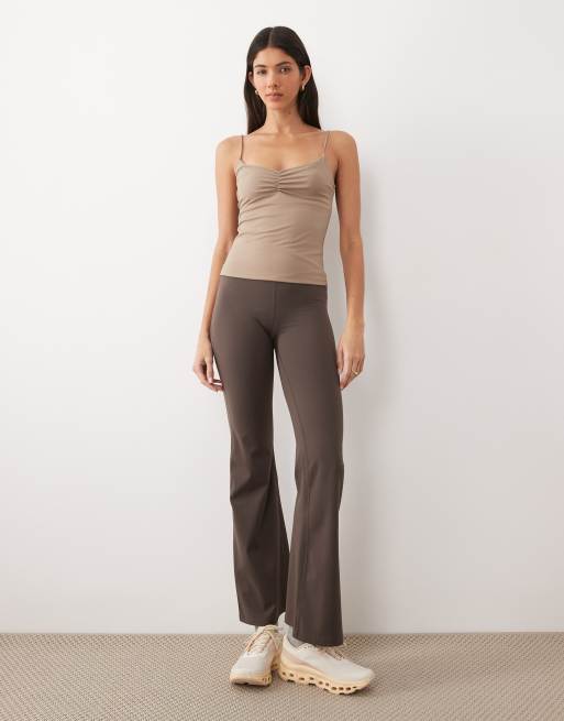 Gina Tricot cropped soft yoga top in espresso brown | ASOS