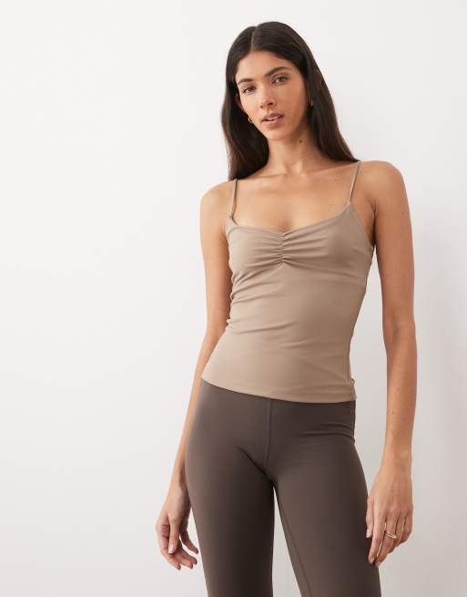 Gina Tricot cropped soft yoga top in espresso brown | ASOS