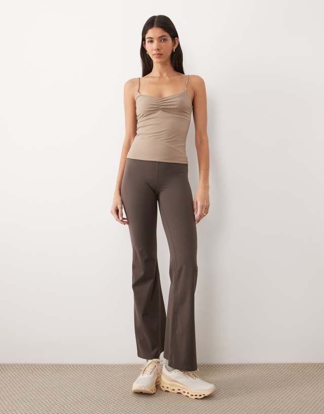 Gina Tricot cropped soft yoga top in mocha brown | ASOS