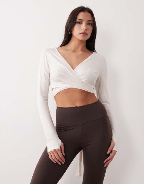 Gina Tricot cropped wrap yoga cardigan in white - view 1
