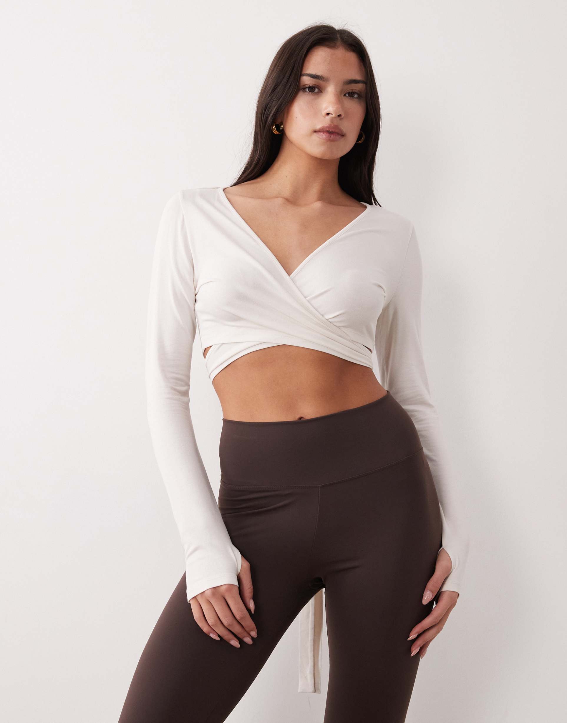 gina tricot cropped wrap yoga cardigan in white