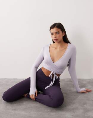 Gina Tricot Cropped Yoga Wrap Cardigan In Purple