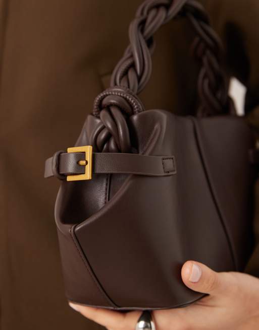 Gina Tricot crossbody bag with braided top handle detail in black