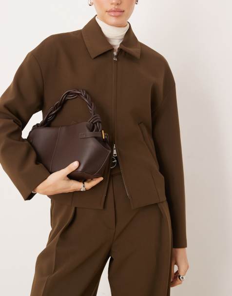 Gina Tricot crossbody bag with braided top handle detail in chocolate brown - view 1