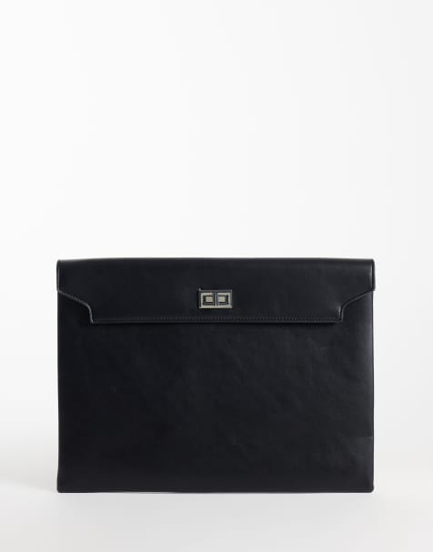 Gina Tricot custodia per laptop in pelle sintetica con chiusura argentata nera - view 1