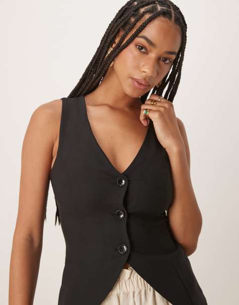 Gina Tricot high v-neck waistcoat in black