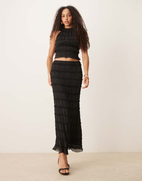 Gina Tricot co-ord shirred maxi skirt in black