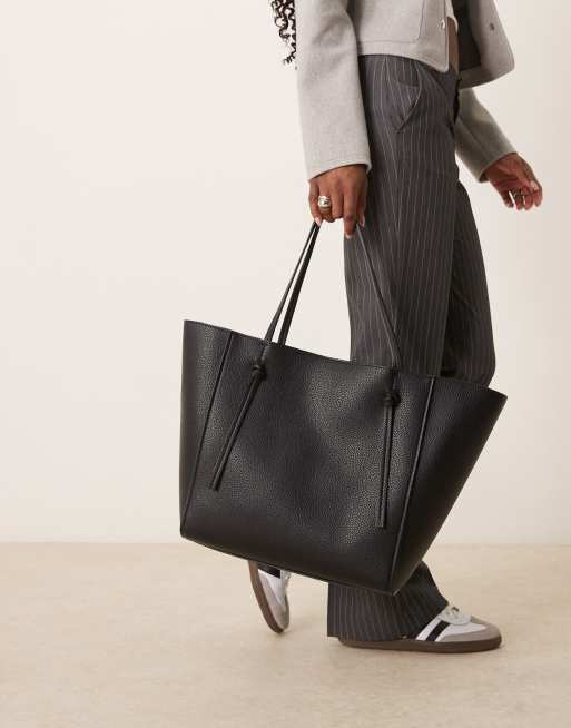 Gina Tricot – Czarna torba typu tote oversize z imitacji skóry 