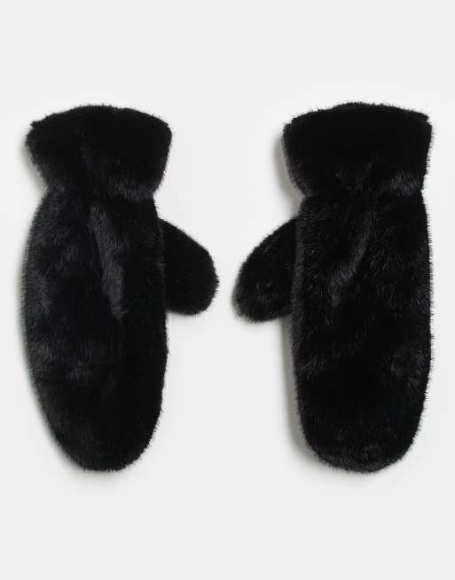 Gina Tricot – Czarne rękawiczki z jednym palcem ze sztucznego futra