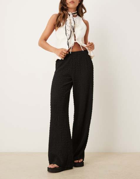Gina Tricot straight leg crinkle textured trousers in black