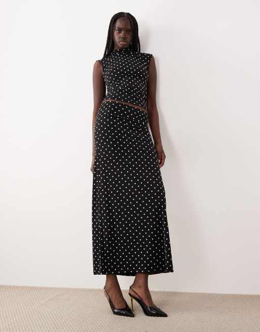Gina Tricot – Czarno-biała spódnica maxi w groszki, część zestawu