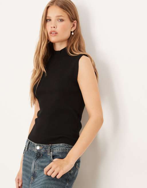 Gina Tricot – Czarny dzianinowy top bez rękawów z golfem