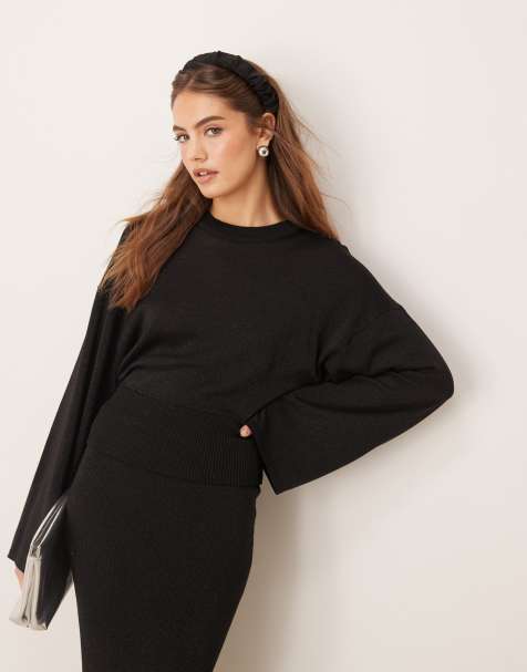 Gina Tricot co-ord metallic fine knit sweater with wide sleeves in black