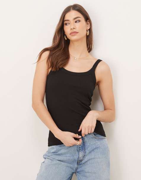 Gina Tricot rib singlet top in black