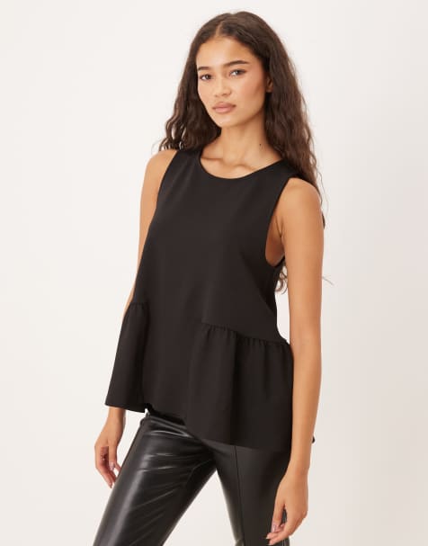 Gina Tricot – Czarny top bez rękawów z baskinką - view 1