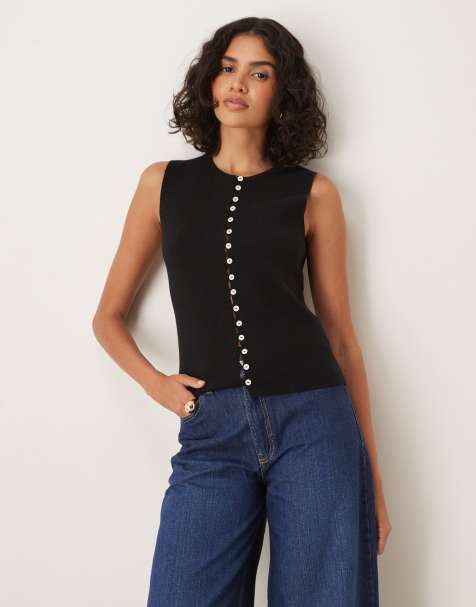 Gina Tricot - Débardeur boutonné en maille - Noir - view 1