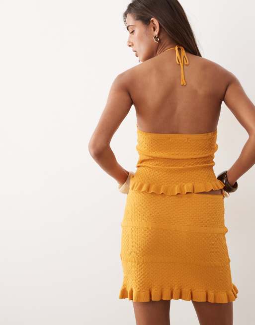 Gina Tricot - Débardeur d'ensemble à dos nu en maille volantée - Orange, 4 de 4