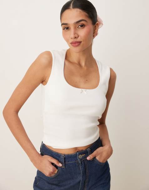 Gina Tricot - Débardeur en coton avec bordures brodées - Blanc - view 1