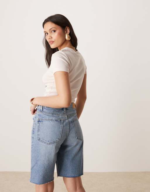 Gina Tricot denim Bermuda shorts in mid wash blue, 5 of 5