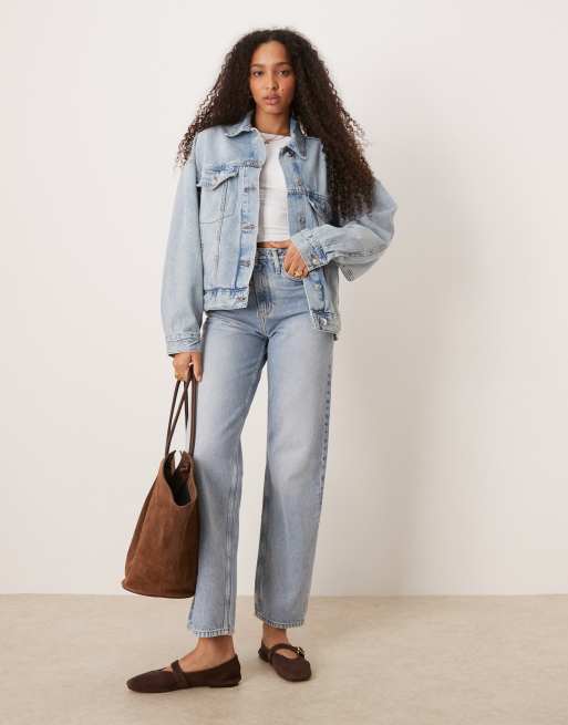 Gina Tricot denim oversized boyfriend jacket in light wash blue, 2 of 4