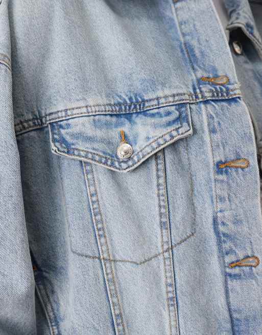 Gina Tricot denim oversized boyfriend jacket in light wash blue, 3 of 4