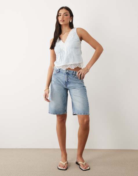 Gina Tricot - Denim short met barrel-pijpen in lichte wassing blauw - view 1
