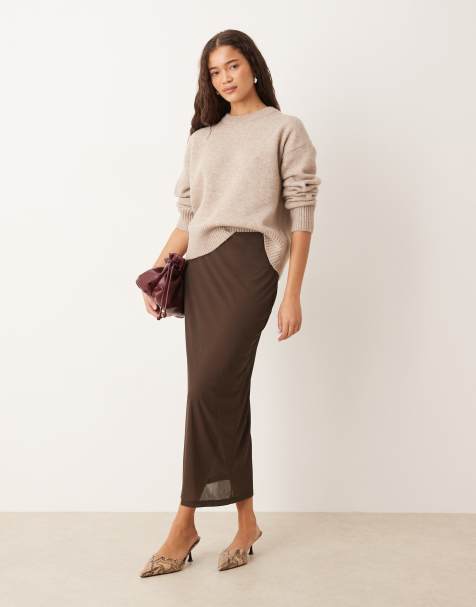 Gina Tricot - Doorschijnende midi rok in bruin - view 1