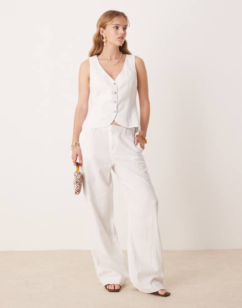 Gina Tricot co-ord linen rich longline tailored waistcoat vest top in white