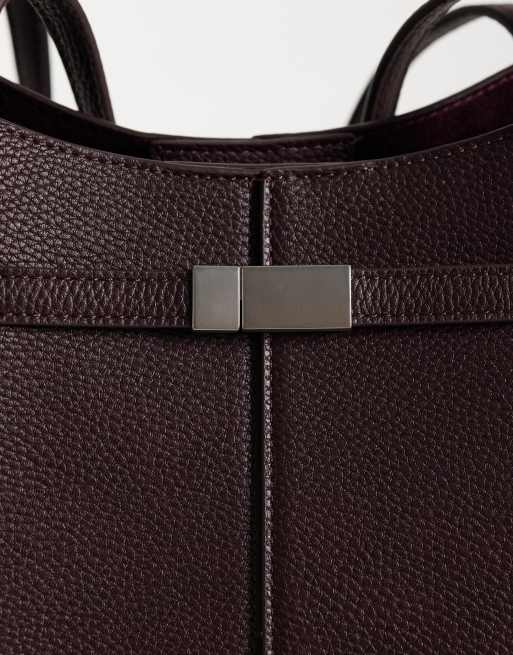 Gina Tricot double strap tote bag with buckle in burgundy, 3 of 4