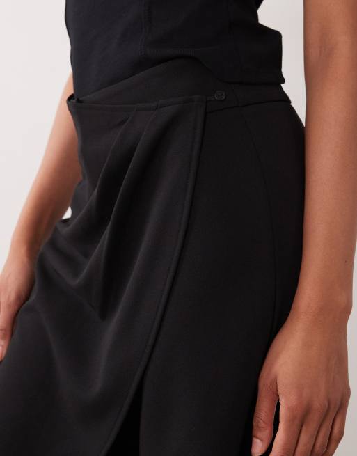 Gina Tricot drape wrap detail wide leg pants in black, 2 of 5