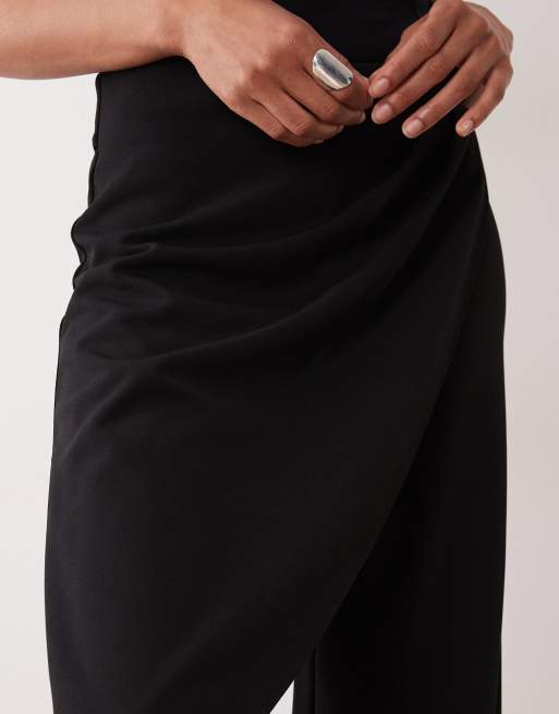 Gina Tricot drape wrap detail wide leg pants in black, 4 of 5